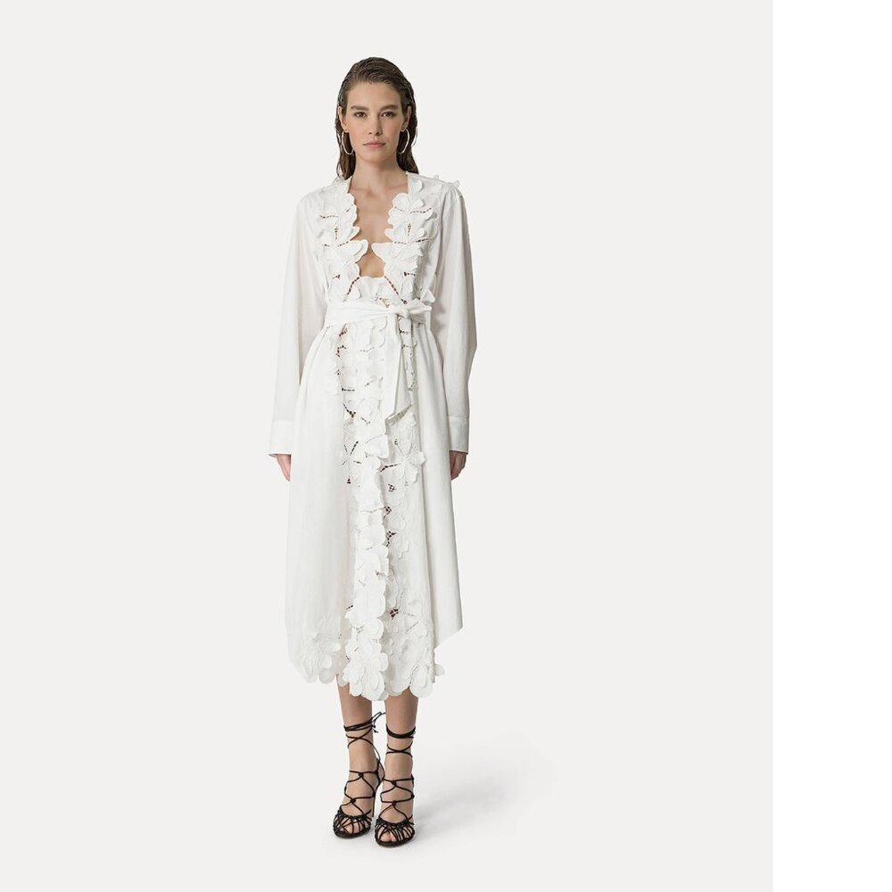 forte forte Women's White flower Embroidered Midi Dress